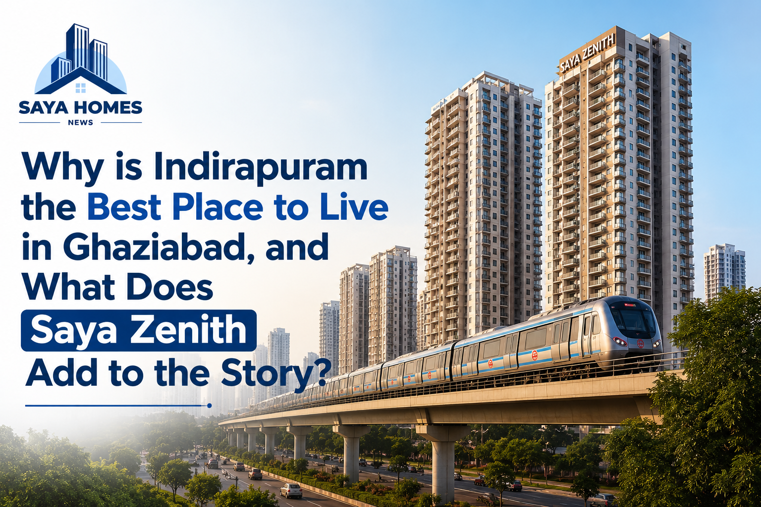 Featured image of Saya Zenith Indirapuram with Delhi Metro highlighting premium apartments, excellent connectivity, and modern living in Ghaziabad.