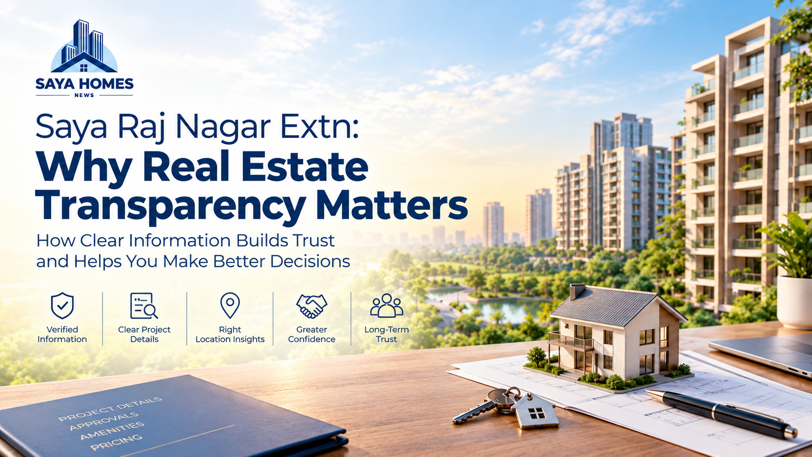 Saya Raj Nagar Extn real estate transparency with residential apartments, a model house, and verified property information for informed homebuying decisions.